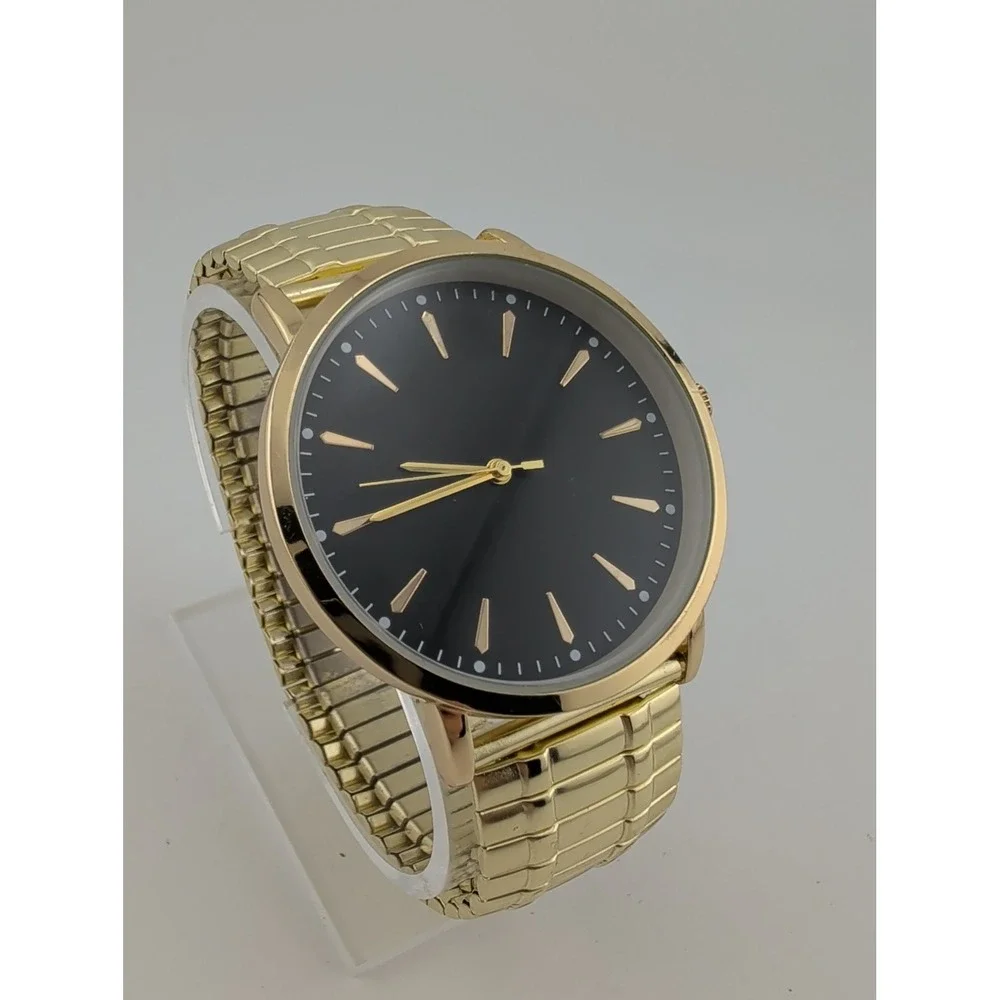 JcPenney Men's Watch 42mm Case Gold Stretch Band- New Battery